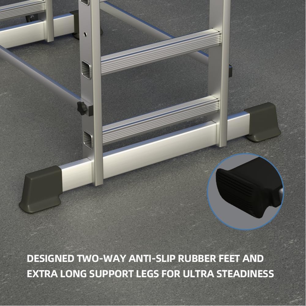 Foldable Scaffolding Ladder, Multipurpose Rolling Work Platform, Scaffold Tower, Ladder Stool Bench, Adjustable Platform, 330 Lbs Duty Rate