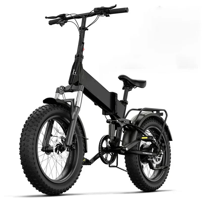 Buddy Pro 750W Foldable Electric Bike, 20′′ Fat Tire, 48V 13Ah Battery, Dual Suspension, LCD Display, Black