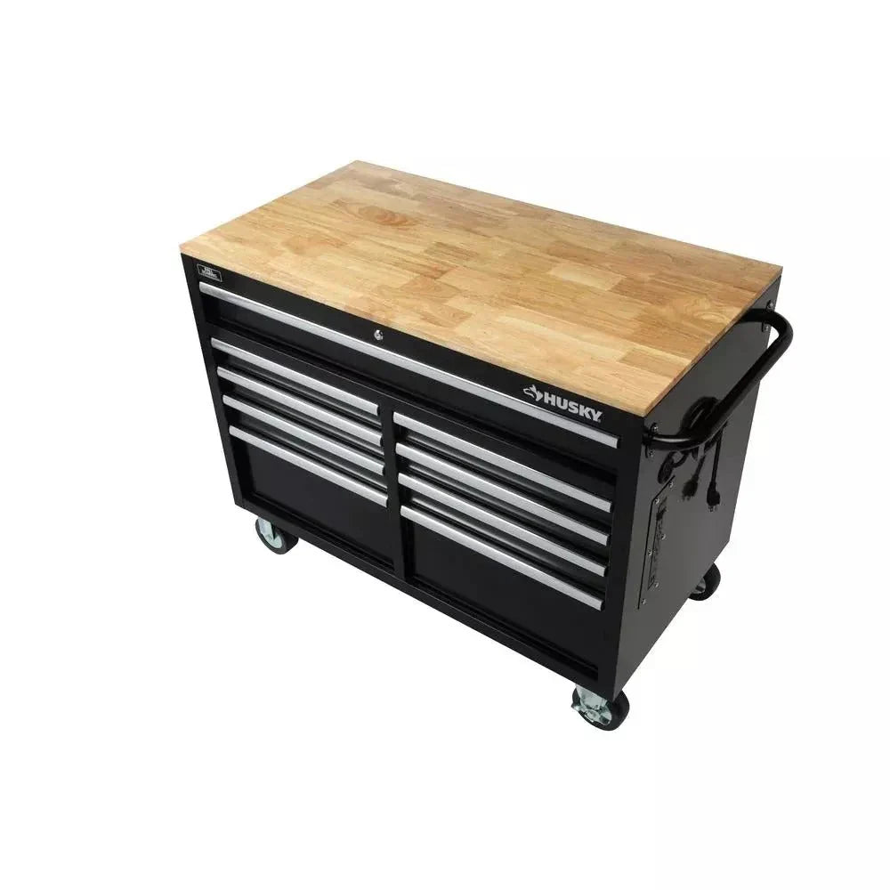 46 in W x 24 in D 9Drawer Gloss Black Deep Tool Chest Mobile Workbench