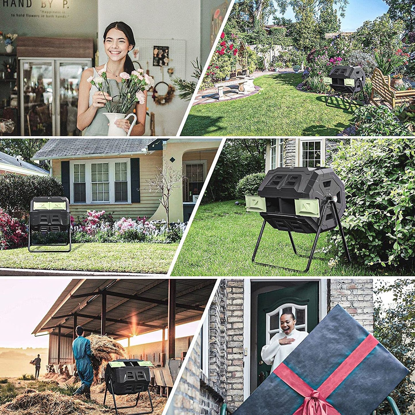 Large Compost Tumbler Bin Dual Compartment Better AirCirculation Efficient Compost BPA Free Sturdy Steel Frame 43Gallon (2 21.5Gal) Blue Door