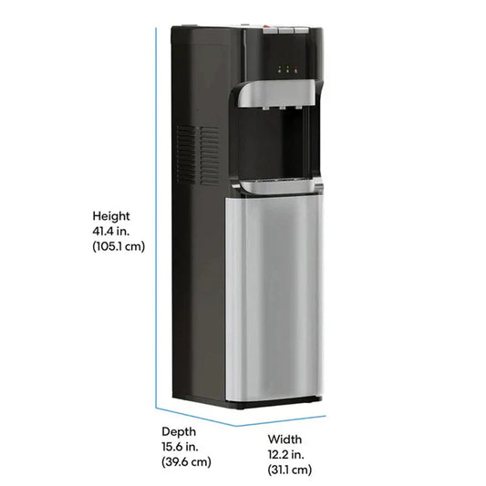 Bottom Loading Water Cooler Dispenser for 5 Gallon Bottles - 3 Temperatures with Hot, Room & Cold Spouts, Child Safety Lock, LED Display with Empty Bottle Alert, Stainless Steel