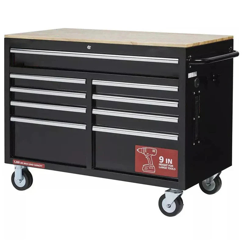 46 in W x 24 in D 9Drawer Gloss Black Deep Tool Chest Mobile Workbench