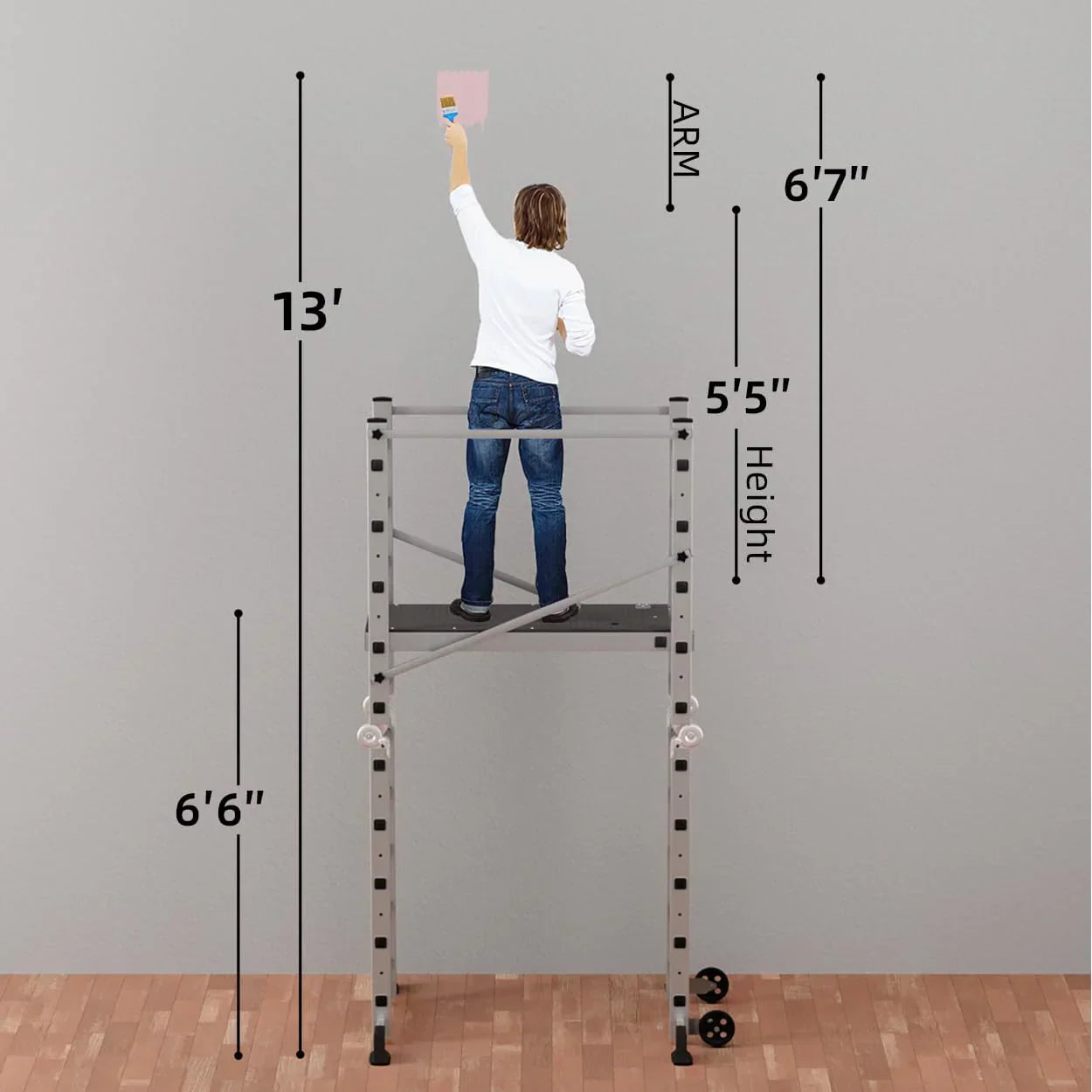 Foldable Scaffolding Ladder, Multipurpose Rolling Work Platform, Scaffold Tower, Ladder Stool Bench, Adjustable Platform, 330 Lbs Duty Rate