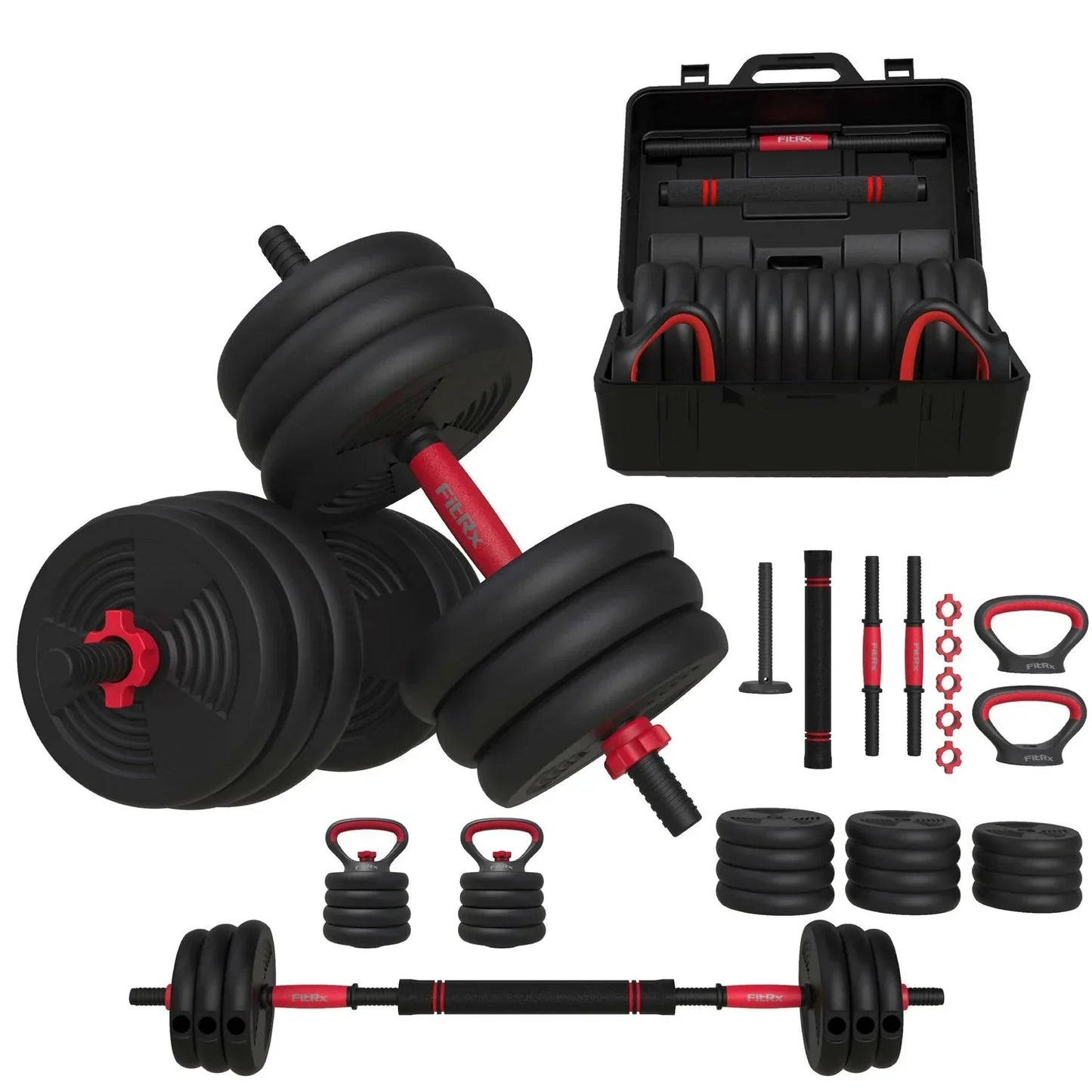 SmartBell Gym, 60lb 4-in-1 Portable Interchangeable Dumbbell, Barbell, and Kettlebell Set with Adjustable Weights,