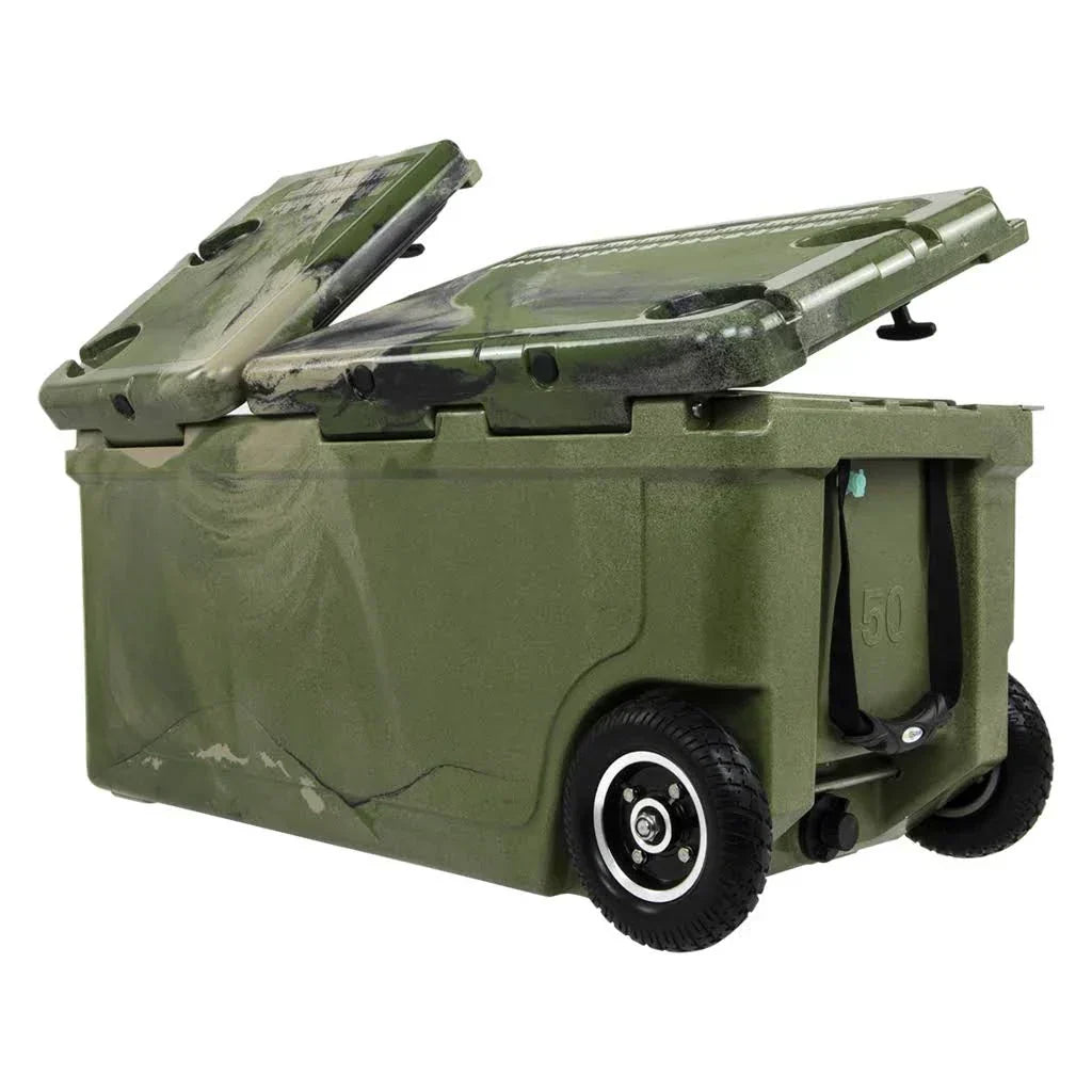 75 Quart Pioneer Dual Compartment Insulated Cooler w/ Wheels Forest Camo
