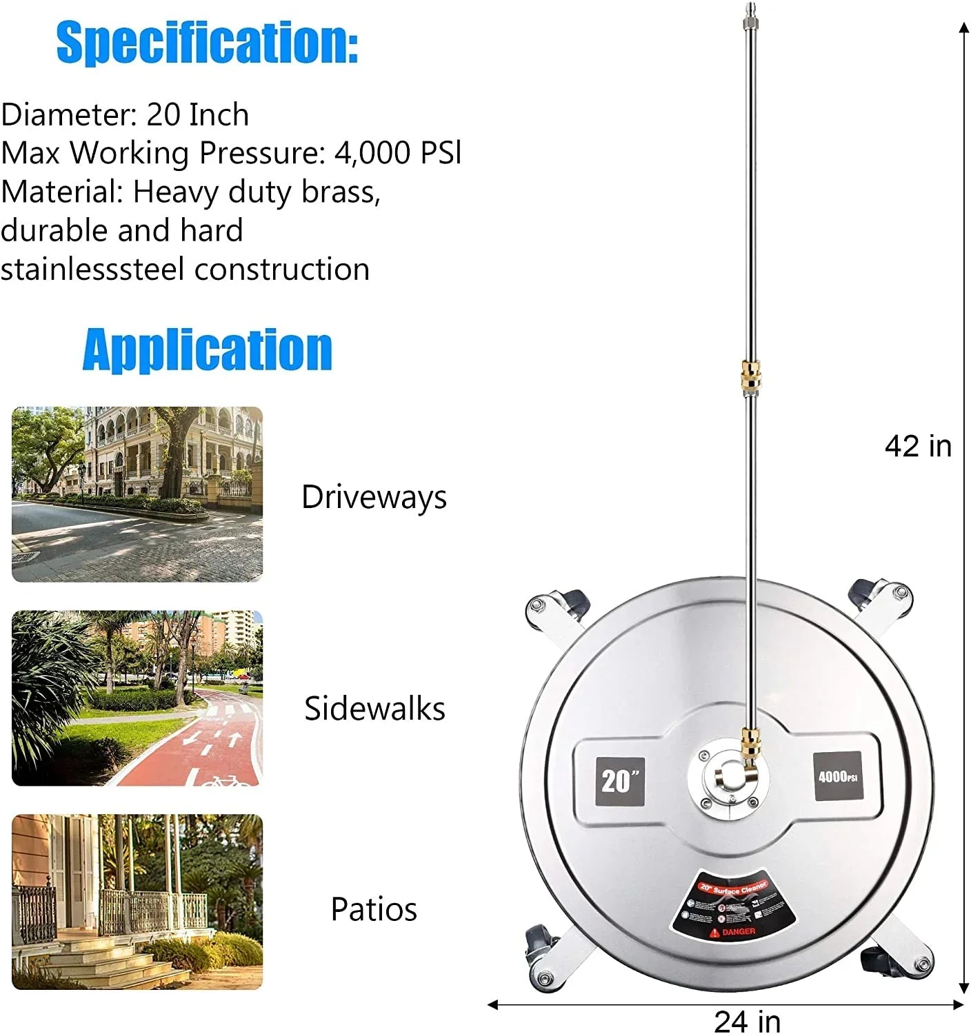 Stainless Steel Housing 1 4 Quick Connector, Power Washer Attachment with 2 Extension Wand, 2 Replacement Nozzles