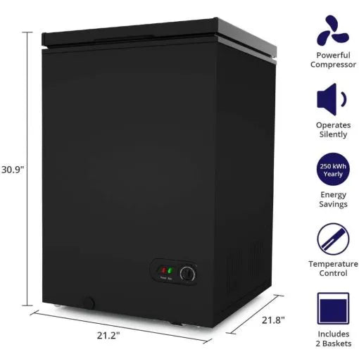 Chest Freezer – 3.5 Cu Ft with 2 Removable Baskets – Reach In Freezer Chest – Quiet Compact Freezer – 7 Temperature Settings – Black