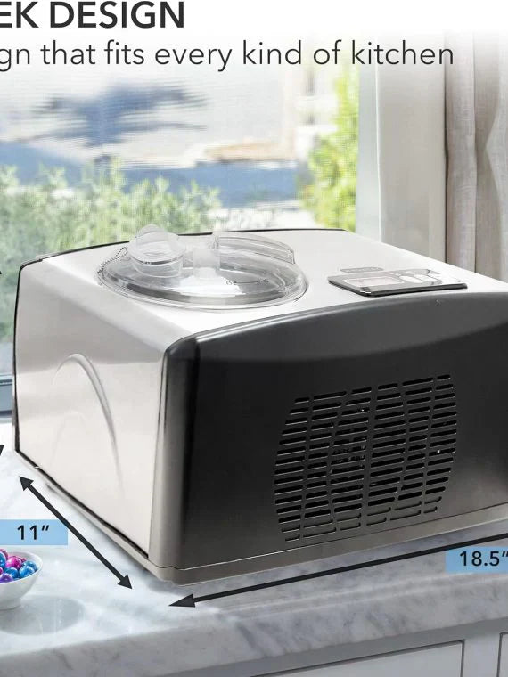 Automatic Ice Cream Maker, 1.6 Quart, Stainless Steel, Built-in Compressor, LCD Display, Timer, Black/Pink