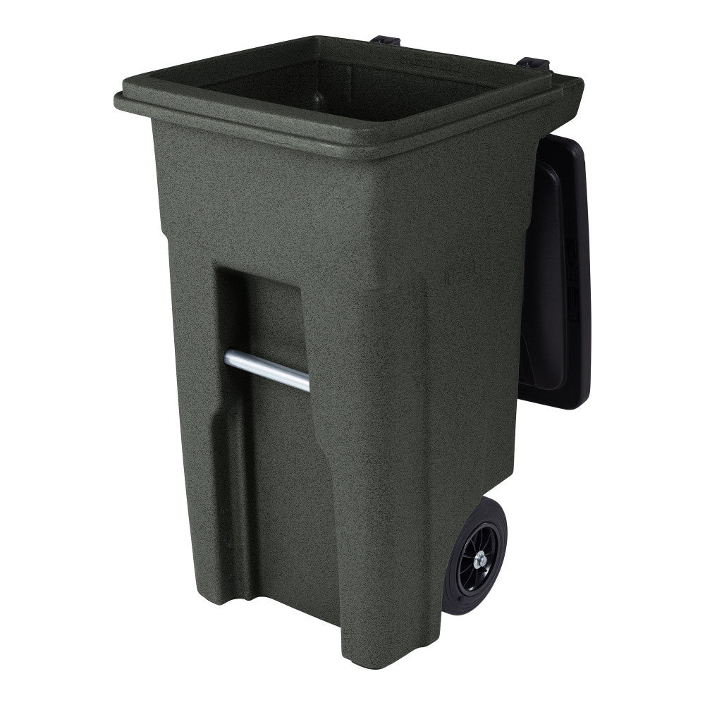 32 Gallon Trash Can, Greenstone, Quiet Wheels, Attached Lid, Durable Recycling Bin