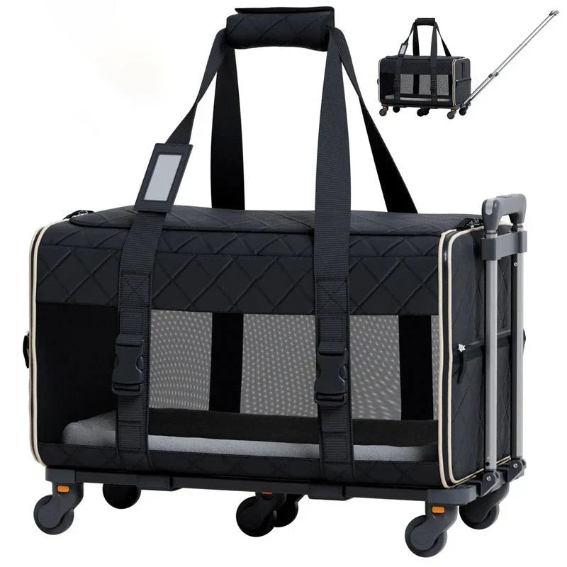 Quilted Chariot PRO Pet Carrier With Removable Wheels and Double Telescopic Handle