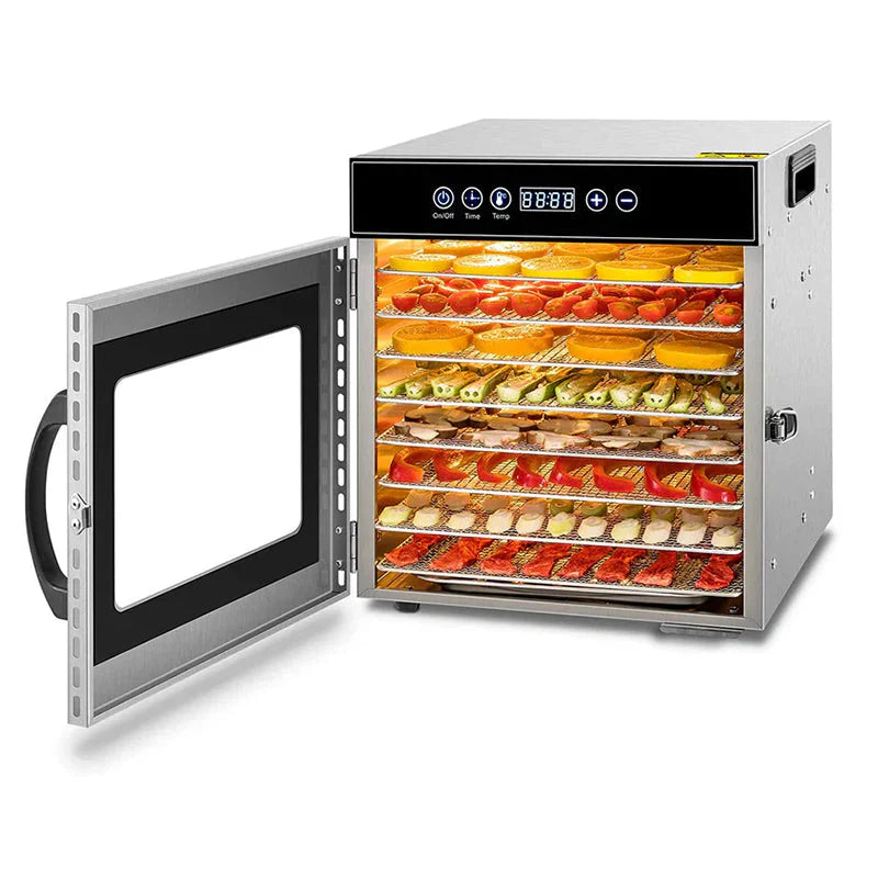 Tray Food Dehydrator, Steel Fruit Dry Machine with 30 90∼C Adjustable Thermostat, 24hr Digital Timer