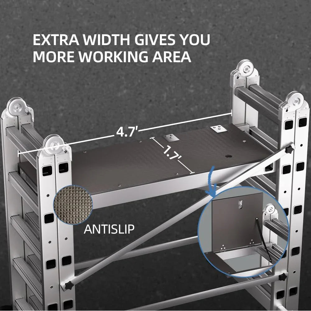 Foldable Scaffolding Ladder, Multipurpose Rolling Work Platform, Scaffold Tower, Ladder Stool Bench, Adjustable Platform, 330 Lbs Duty Rate