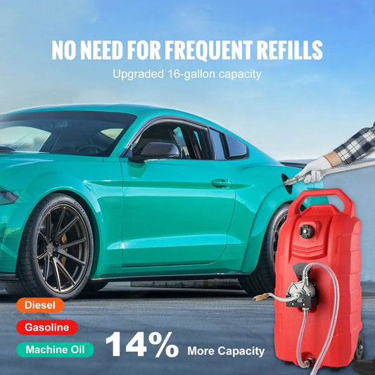 16 Gallon Fuel Caddy, 7.8 L/Min, Portable Gas Storage Tank Container