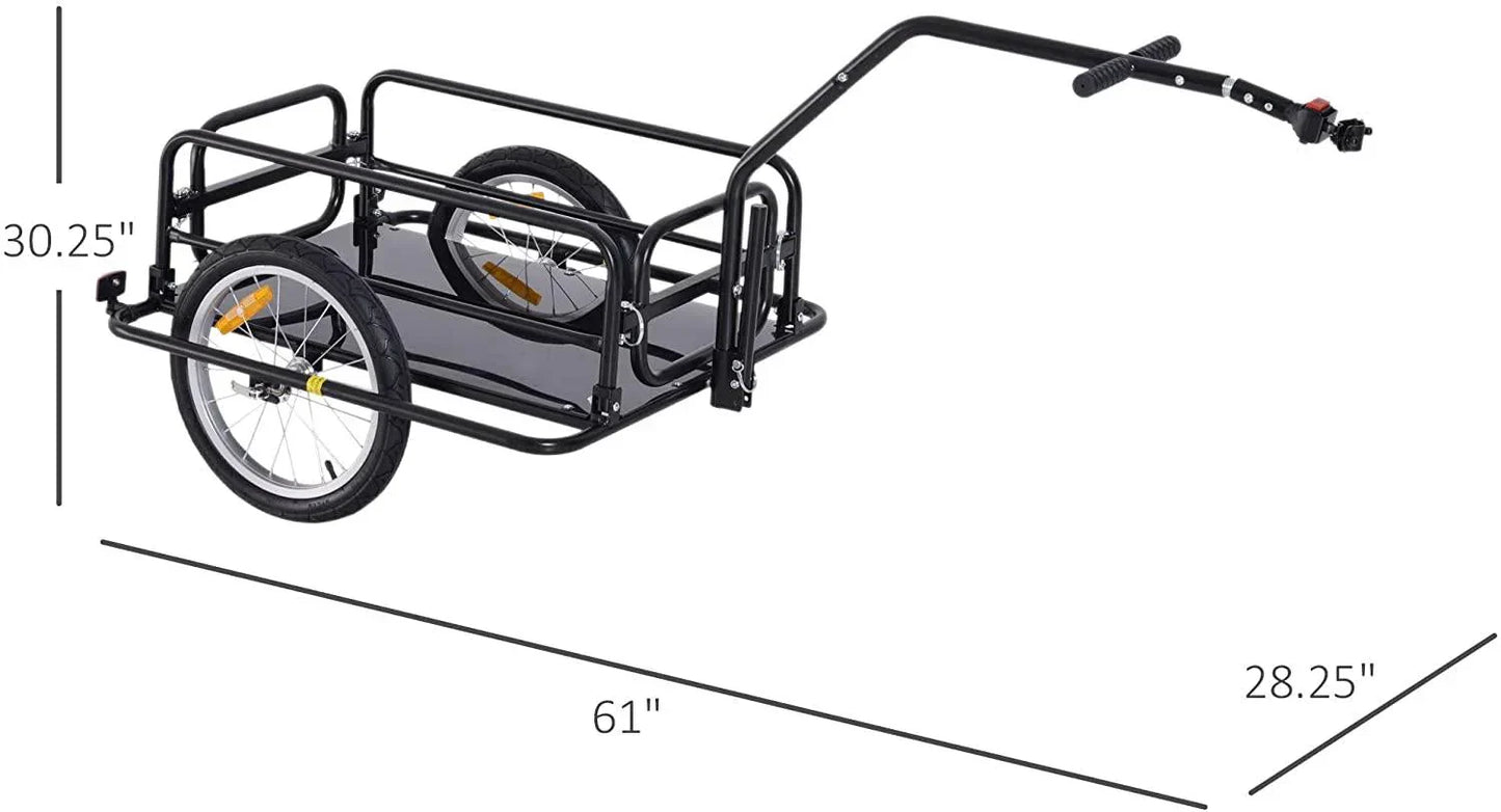 Foldable Bike Cargo Trailer, 80lbs Capacity, 16′′ Wheels, Black, with Hitch