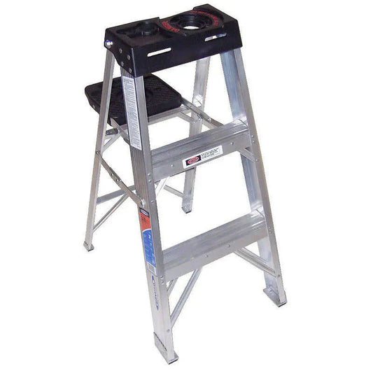 3 ft Aluminum Stepladder, 300 lb Capacity, Slip-Resistant Steps, Tool Tray