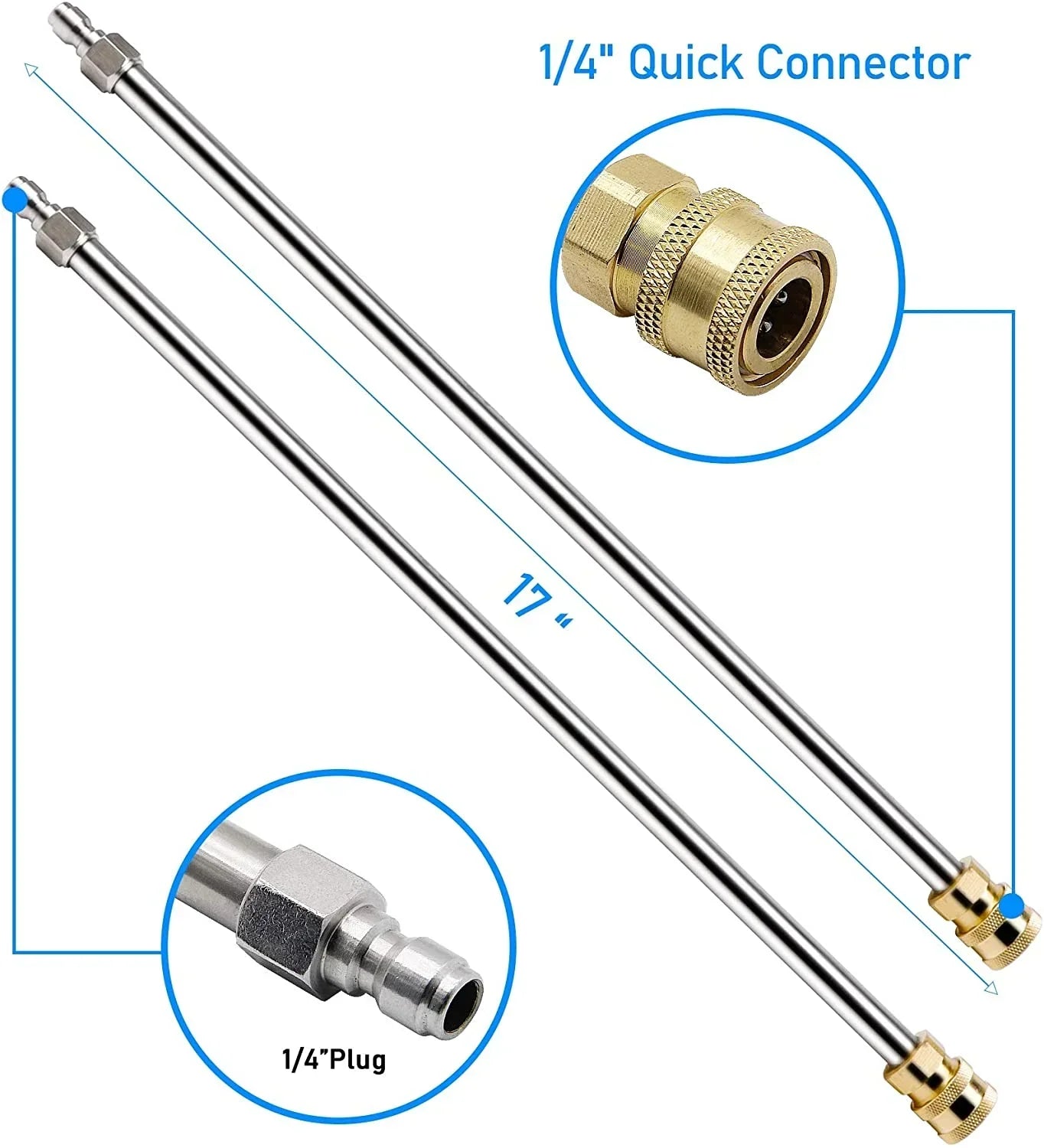 Stainless Steel Housing 1 4 Quick Connector, Power Washer Attachment with 2 Extension Wand, 2 Replacement Nozzles