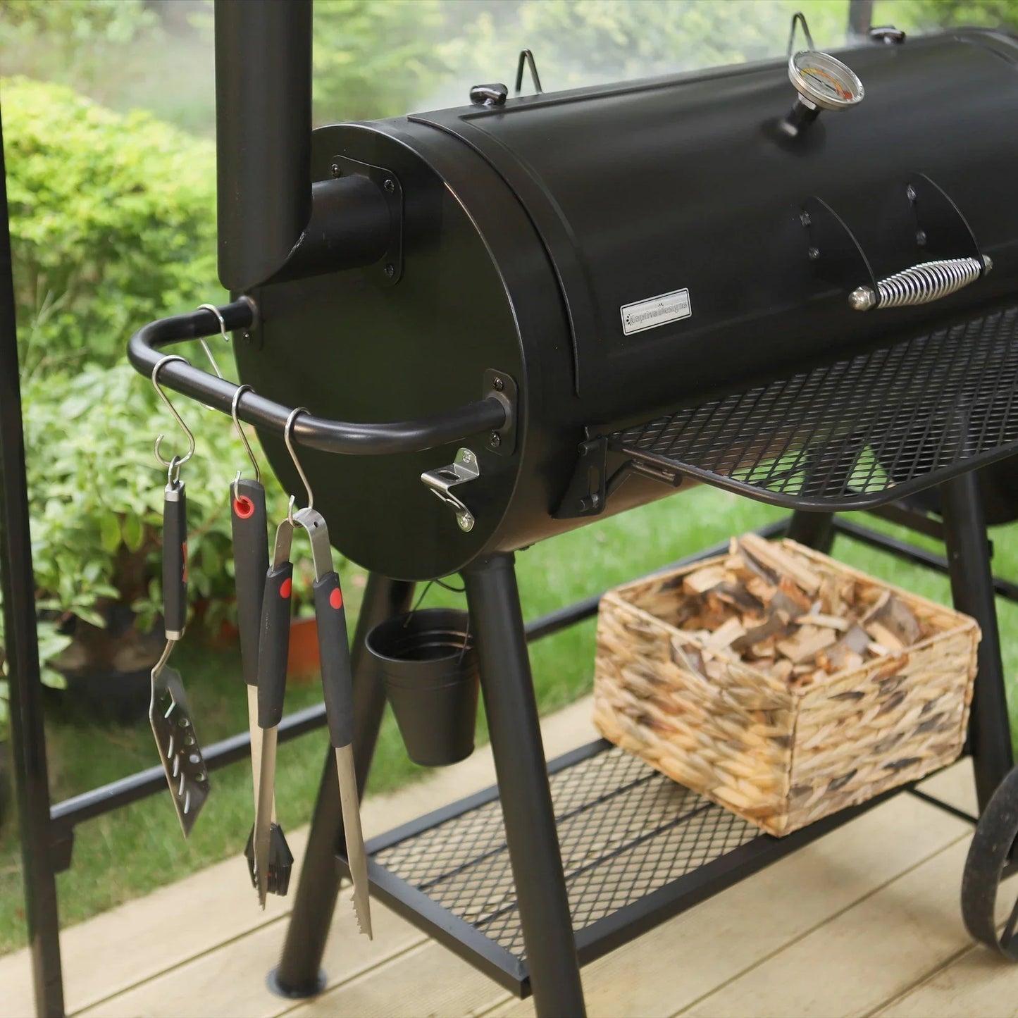 941 Sq.in. Overlarge BBQ Charcoal Grill with Offset Smoker, Black