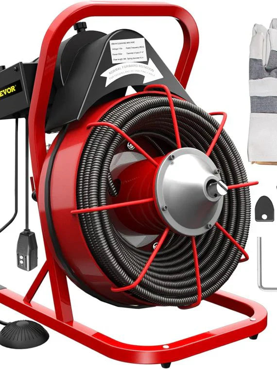 Electric Drain Cleaner Machine by Brand, 75 Ft x 3/8 Inch, Fits 1-4 Inch Pipes, Portable with 4 Cutters, Powerful Plumbing Tool for Clogs