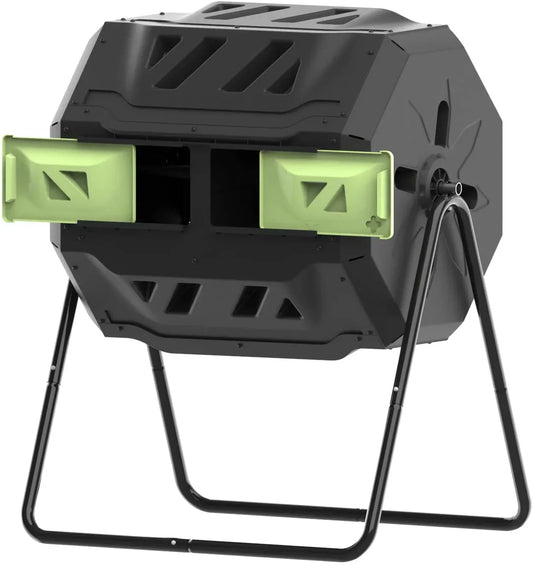 Large Compost Tumbler Bin Dual Compartment Better AirCirculation Efficient Compost BPA Free Sturdy Steel Frame 43Gallon (2 21.5Gal) Blue Door