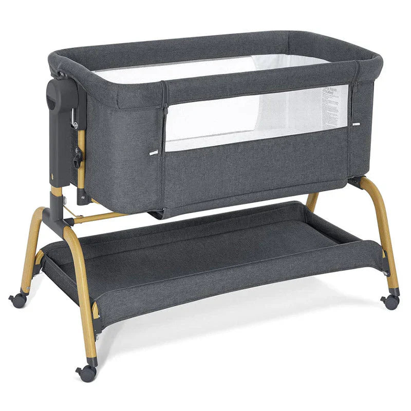 Rocking Bassinet Bedside Sleeper, Adjustable Height, Portable with Wheels, Includes Comfy Mattress, for Newborns