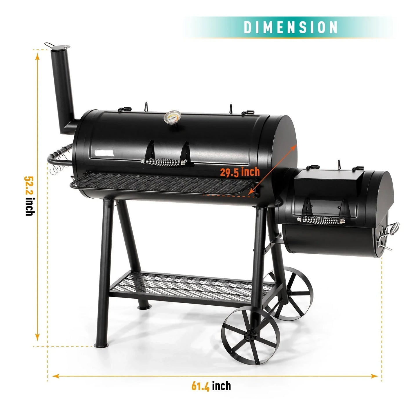 941 Sq.in. Overlarge BBQ Charcoal Grill with Offset Smoker, Black