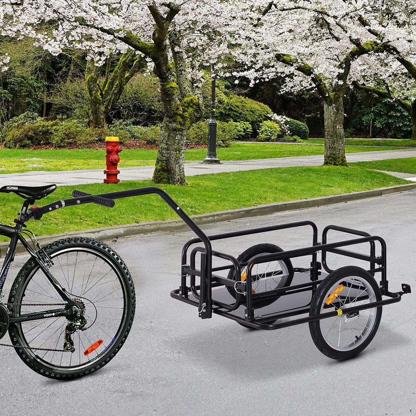 Foldable Bike Cargo Trailer, 80lbs Capacity, 16′′ Wheels, Black, with Hitch