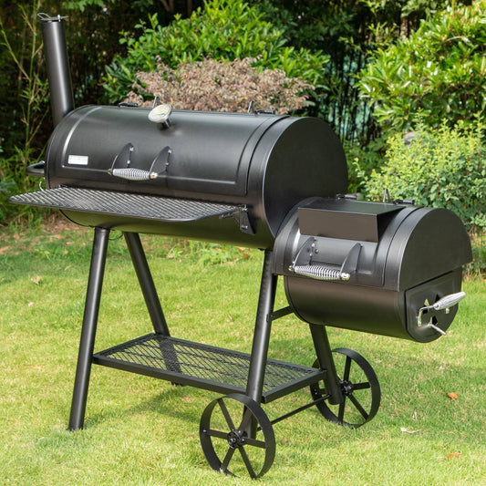 941 Sq.in. Overlarge BBQ Charcoal Grill with Offset Smoker, Black