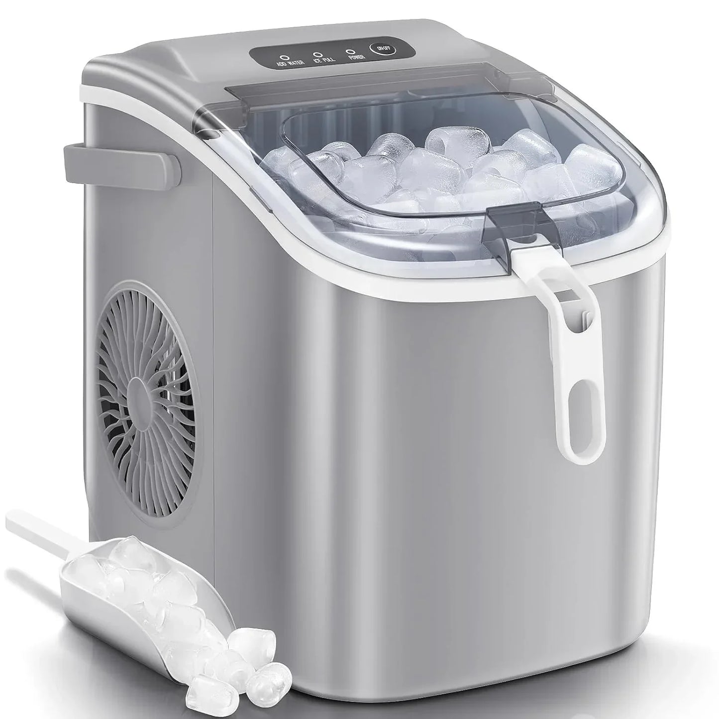 Nugget Ice Makers Countertop, Pebble Ice Machine with Chewable Pellet Ice, 34Lbs/24H, Self-Cleaning, Sonic Ice, One-Click Operation, for Kitchen,Office Stainless Steel Black