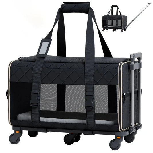 Quilted Chariot PRO Pet Carrier With Removable Wheels and Double Telescopic Handle