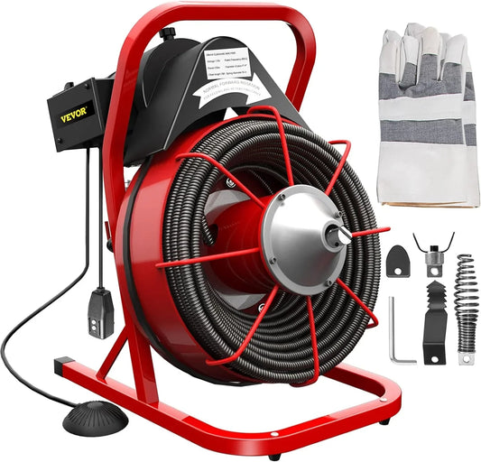 Electric Drain Cleaner Machine by Brand, 75 Ft x 3/8 Inch, Fits 1-4 Inch Pipes, Portable with 4 Cutters, Powerful Plumbing Tool for Clogs