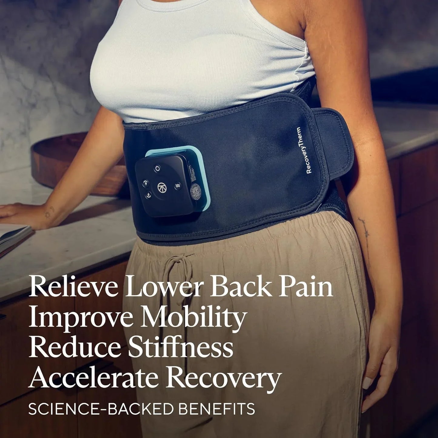 RecoveryTherm Back - Hot Vibration Back and Core Wrap for Athletes - Advanced Hot Vibration for Pain Relief Wrap with Cryothermal Technology - One Size Fits All