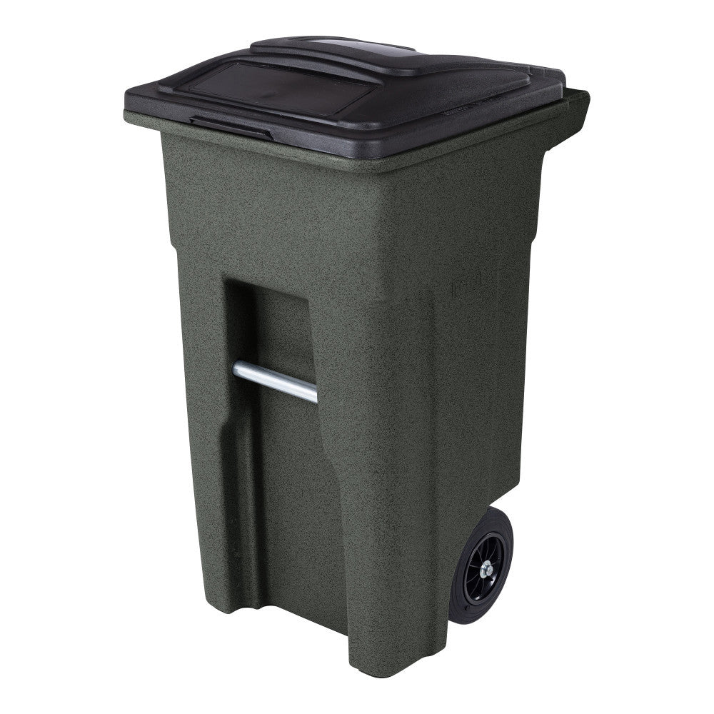 32 Gallon Trash Can, Greenstone, Quiet Wheels, Attached Lid, Durable Recycling Bin